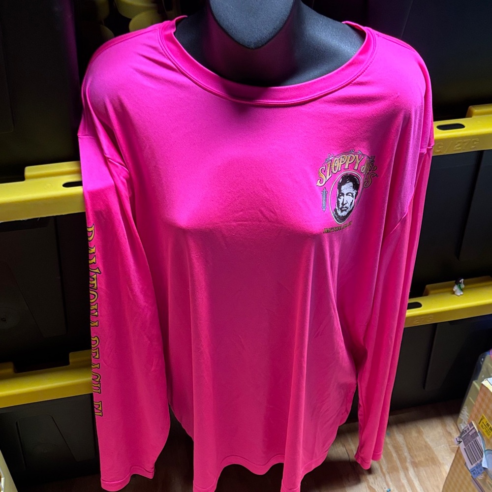 Sport-Tek Men's Long Sleeve Tee in Bright Pink with Yellow Accent